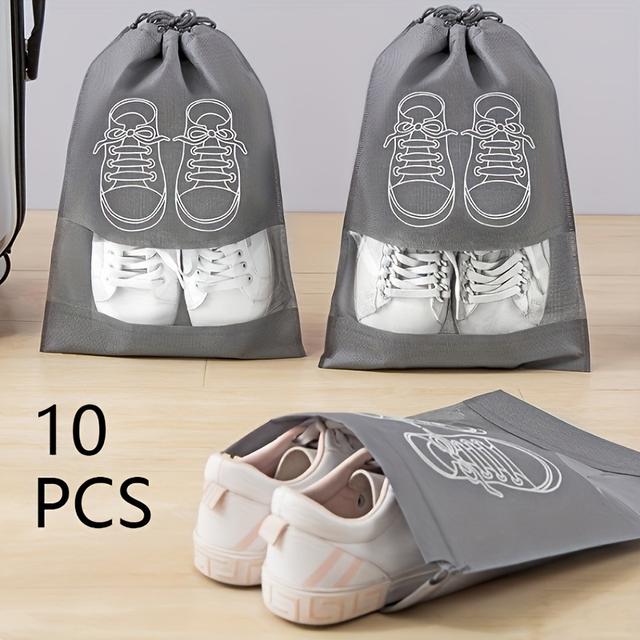 TEMU 3/5/10pcs Grey Shoe Storage Bags, Non-woven Polyester Clothes Towel Organizer, Portable Travel Wardrobe Bags With Drawstring Closure