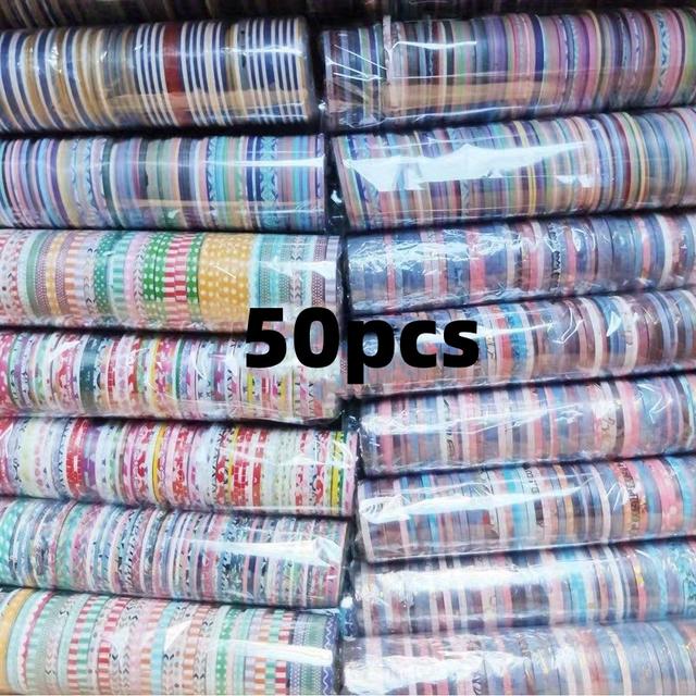 TEMU 50 rollen papieren tape, 3 mm dik - Macaronkleuren en kleuren (roze, groen, geel, oranje, , rood, , turkoois, goudkleurig, turkoois, mint)