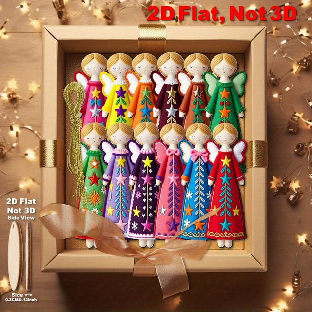 TEMU [2d Flat] 12pcs Colorful Ornaments, 4.7inch Wooden Pendants, Gifts Tags, Christmas, New Year, Carnival Gifts, Home, Window, Office, Classroom, Outdoor, Party Decoration, 2d Flat