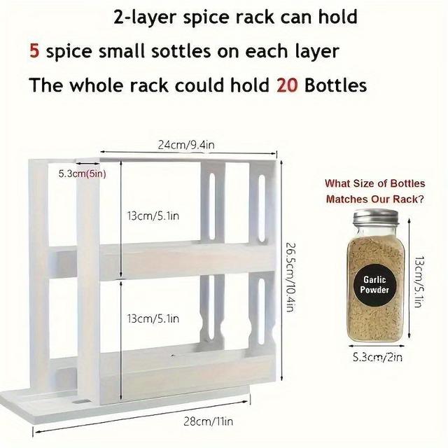 TEMU 1pc Large Capacity 2-tier Rotating Spice Rack - Multi-functional Pull-out Kitchen Countertop And Cabinet Organizer
