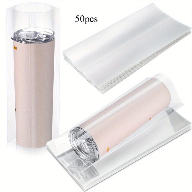 TEMU 50/100pcs Heat Transfer Sublimation Shrink Wrap Bags - 5x10 Inch White, Transparent & Film For Diy Mugs, Cups, And Tumblers - , Designs