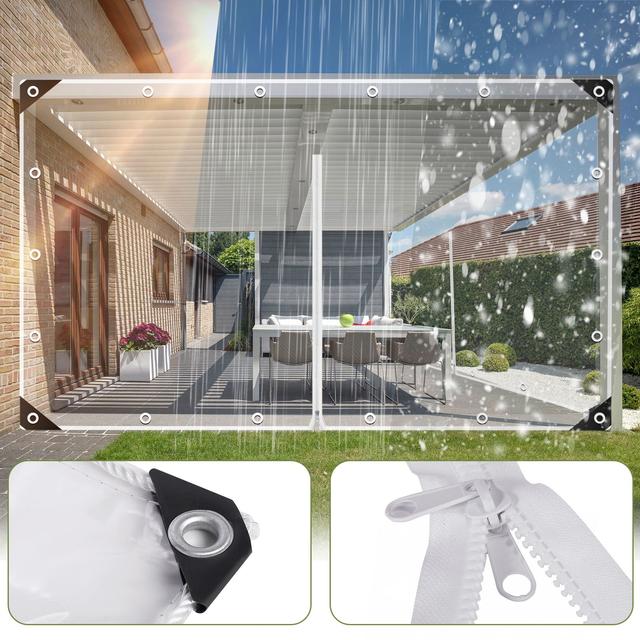 TEMU Pvc Waterproof Door Curtain Featuring Double-sided Access - Sturdy Tarp With Reinforced Corners And Grommets Suitable For Patios, , And Gardens