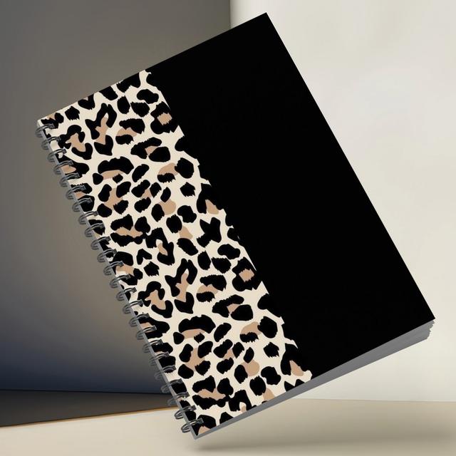 TEMU 1pc A5 Black Metal Spiral Notebook With Leopard Print Theme, 120 Pages Of Lined Paper, Perfect For Back-to-school Stationery, Homework, Diary, , And A Great Gift Option