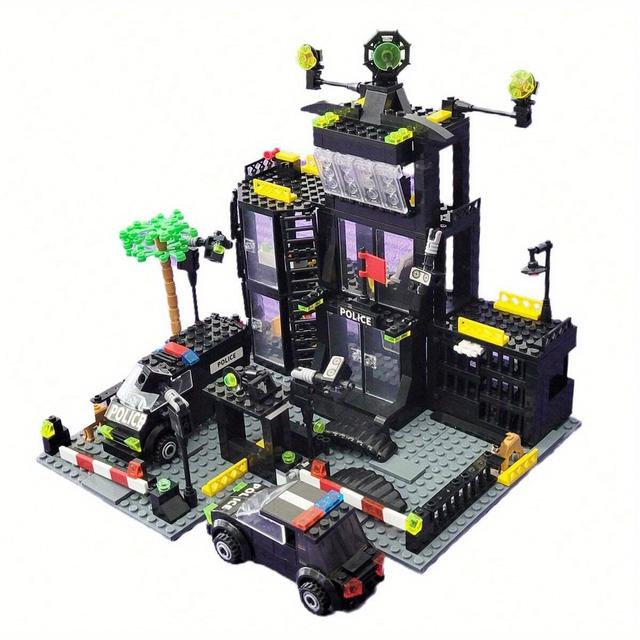 TEMU 1000 Stücke Polizeistation Bausteine Set Fahrzeug Flugzeug Hubschrauber Fallschirm Auto Bausteine Ziegel