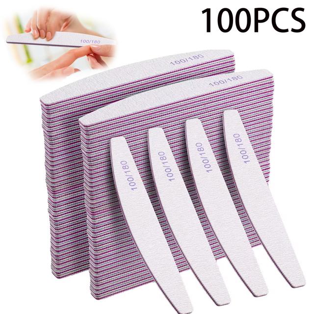 TEMU 100pcs Nail Files, 100/ 180 Grit Nail File Emery Board Bulk For Nails And Nails, Profesional Pack Filers For Gel Nail Double Sided Manicure Curved Gray