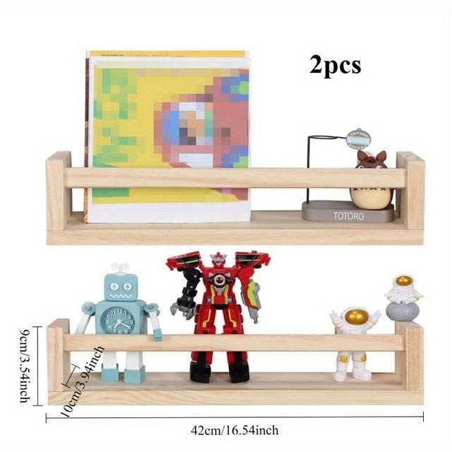 TEMU 2 Rustic Wooden Wall-mounted Floating Shelves - Ideal For Storing Books, Spices, And Decorative Items In The Bedroom, Bathroom, And Living Room