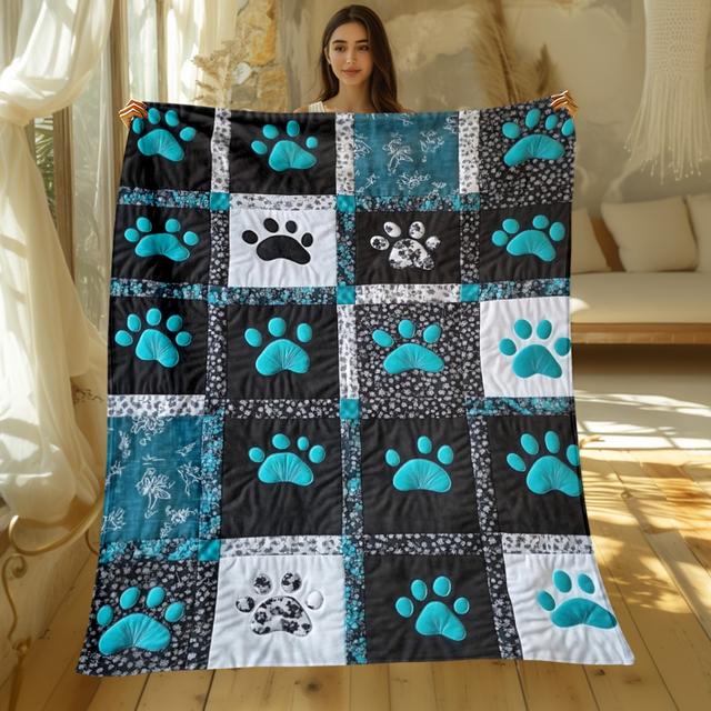 TEMU 1pc Of Cute Paw Print Blanket - Flannel Blanket With Paw Print Pattern, Soft And Warm Bedspread, Suitable For Sofa, Bed, Travel, And Camping
