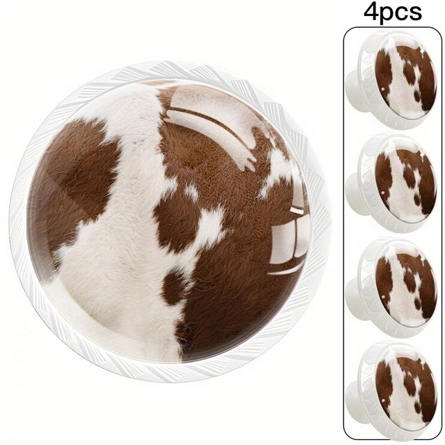 TEMU 4pcs Creative Furniture Drawer Handles Suitable For Cabinet And Wardrobe Dresser Round Crystal Glass Knobs. Fur Texture Art.with Black White And Silvery-abs Bases Decorative Pulls