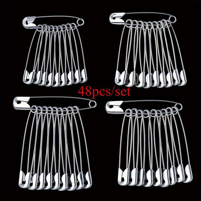 TEMU 48 Alfinetes de Costura, com 12 Alfinetes de Segurança de Tamanhos 1 a 4, Usados para Fixar Roupa, Colocar Etiquetas e Ajustar a Cintura