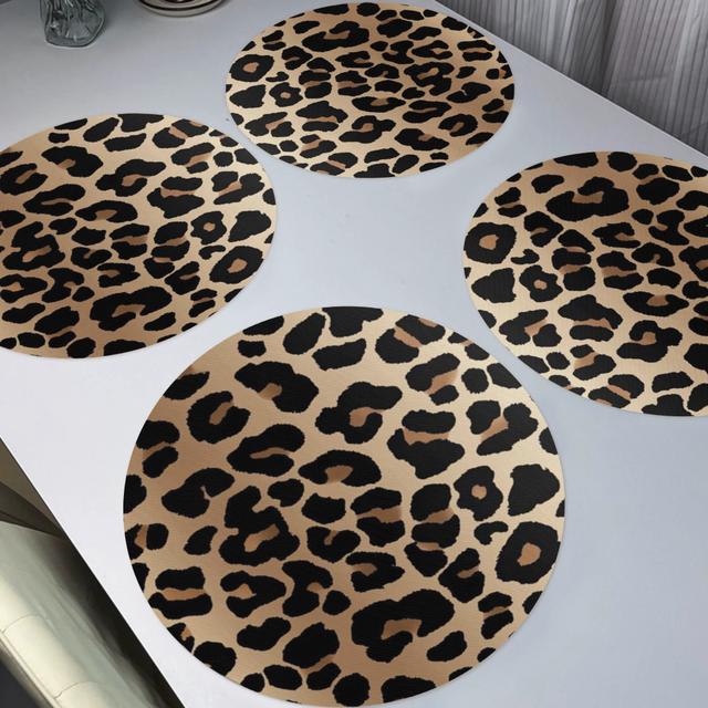 TEMU 4er-Set Runde Tischsets mit Leopardenmuster, Runde Tischmatten für Heimdekoration, Rutschfest, Waschbar, für Tägliche Feiertagsküche, , Party, Esstischdekoration 15