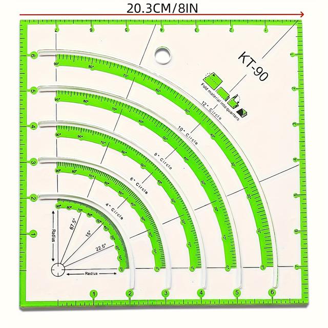 TEMU Regla de Acrílico para Patchwork, 8 pulgadas x 8 pulgadas, Regla Curva Multifuncional con Marcas de Dos Colores para Cortar Tela en Quilting y Manualidades