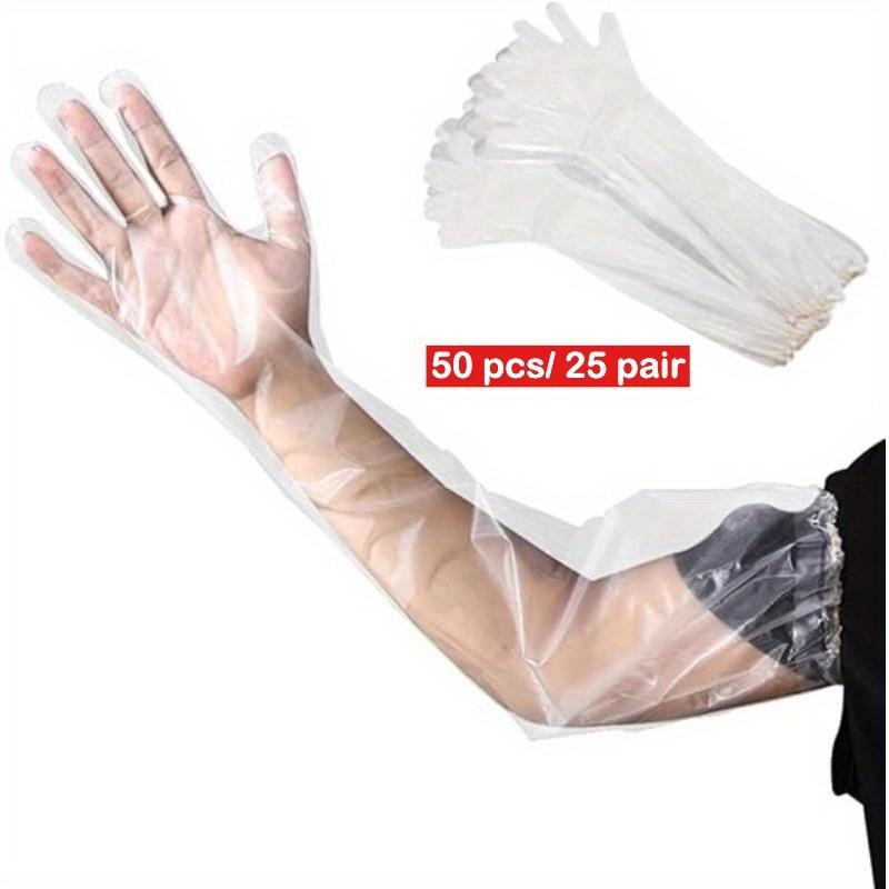 TEMU 50/100pcs Of Extra-long 23.6-inch Disposable Cleaning Gloves, Waterproof Long Sleeve Gloves With Elastic Cuffs, Suitable For Household Dishwashing, Cooking, And Hair Coloring
