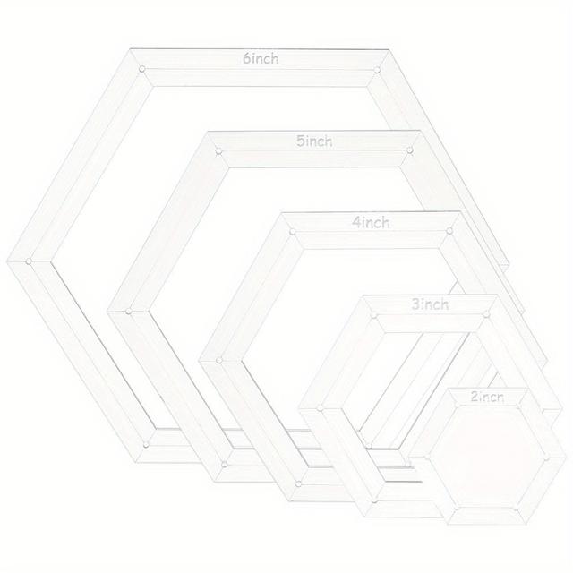 TEMU 아크릴 재질의 투명 육각 퀼팅 템플릿 5개 세트. 패치워크 커팅 도구용, 5가지 사이즈로 제공. 접합 부위 여유 공간은 3.5mm입니다. 수제 프로젝트에서 사용되는 재봉틀용 자가 포함되어 있습니다.