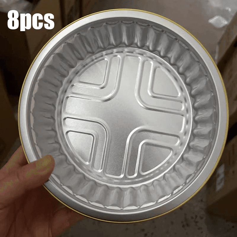 TEMU 8pcs Heavy-duty Thick Aluminum Foil Baking Trays With Lid Suitable For Air Fryer,, For Camping - Round Pans, Durable -resistant For Roasting, Broiling | Ideal For Parties, Bbq, / (8 Trays)