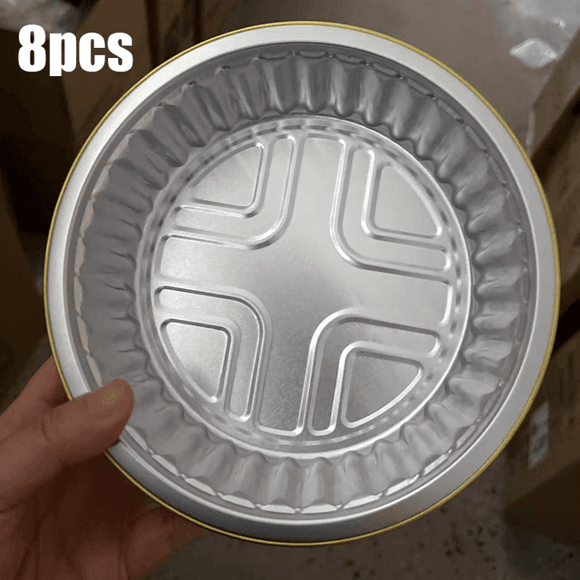TEMU 8pcs Heavy-duty Thick Aluminum Foil Baking Trays With Lid Suitable For Air Fryer,, For Camping - Round Pans, Durable -resistant For Roasting, Broiling | Ideal For Parties, Bbq, / (8 Trays)