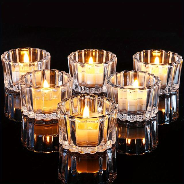 TEMU 6 élégants bougeoirs votifs en verre - Bougeoirs en verre cannelé transparent, bougeoirs en cristal pour mariage, dîner, fête, Noël, Thanksgiving - Pas d'électricité