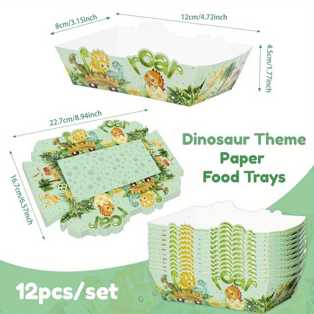 TEMU Vassoio per snack e fritte da 6/12 pezzi/set con stampa di triceratopo, vassoio a forma di per feste di compleanno a tema , scatola per snack
