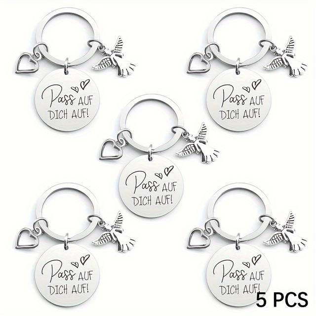 TEMU 5 Stück Guardian Schlüsselanhänger - Edelstahl & Eisen, "!" Deutsche Zitat, Ideal für Weihnachten, Vatertag, Geburtstag & kleine Geschenke - Lässiger Stil, Engel Schlüsselanhänger Zubehör