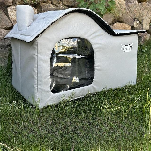 TEMU 대형 야외 고양이 하우스 쉼터 - 헤비듀티 두꺼운 겨울용 보온, 접이식 & 넓은 다중 고양이 텐트, 지붕 환기, 사계절 반려동물 쉼터 (길거리/야외 고양이 및 소형견용), 쉬운 조립 (내구성 있는 방한 디자인)