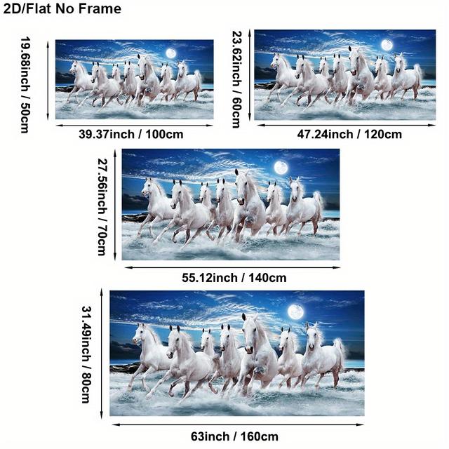 TEMU 1個 モダン抽象七白馬走る水印キャンバスアート壁装飾 - 動的＆白馬デザイン、フレームレスキャンバー、リビン＆ベッドルーム、ハイィキャンバ、馬装飾