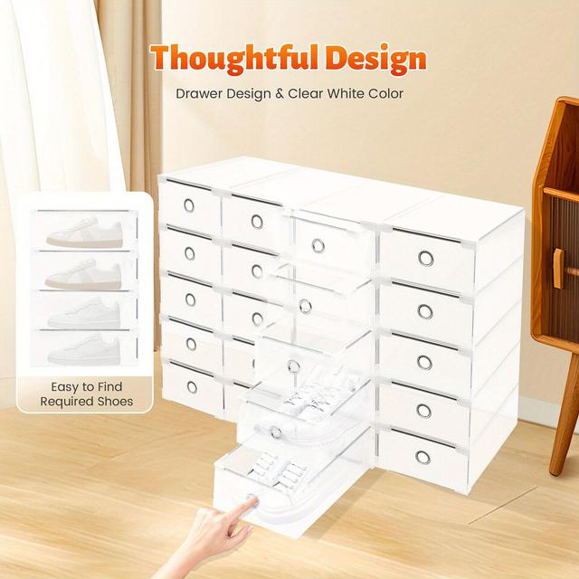 TEMU Conjunto de 20 Caixas de Sapatos Transparentes Projetadas para Armazenamento Eficiente, com um Design Empilhável e que Poupa para Organizar Ténis e Calçado no Seu Armário