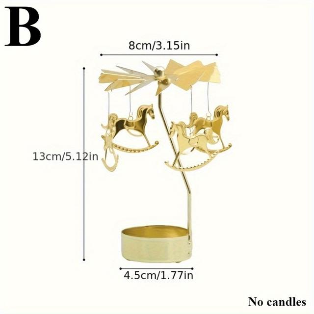 TEMU 1pc Stainless Rotating Turn-style Candle Holder & Reindeer Mechanism - Elegant Table Centerpiece For Weddings, Christmas, Birthdays, - Spinning Motion, Durable Metal Candlestick Decor