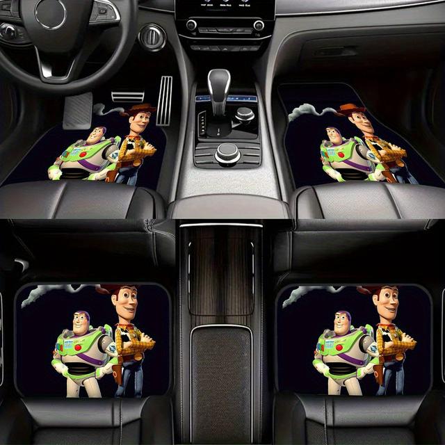 TEMU 4 قطع من سجاد السيارات المتين من ديزني توي ستوري للسيارات، الدفع الرباعي والشاحنات، واقيات أرضية أنيقة مناسبة لجميع ، هدية مثالية ليوم الأم، يوم الأب، وأعياد الميلاد للأزواج