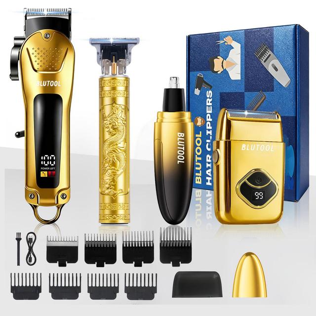 TEMU Men' -in- Rechargeable Hair Clipper & Trimmer Set - Professional Electric Shaver, Beard, Nose & Ear Hair Trimmer With Lcd Display, Usb-powered, - Gift Suitable For Men