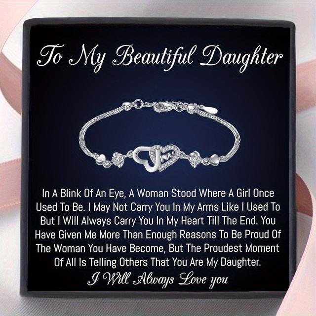 TEMU 1pc, To My Daughter, Birthday Gift From Mom And Dad, Daughter Love Heart Bracelet Gift, Birthday Gift, Christmas Gift, Gift Card With Text And Gift Box Packaging.