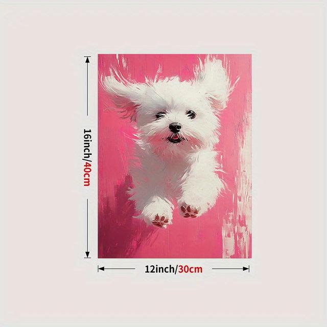 TEMU Vibrant Pink White Puppy Canvas Print - Unframed Wall Art With , Home Decor For Pet Lovers, Perfect Gift For Dog Owners, Room Decoration, Gift | Vibrant Decor | Textured Appearance, Dog Decor