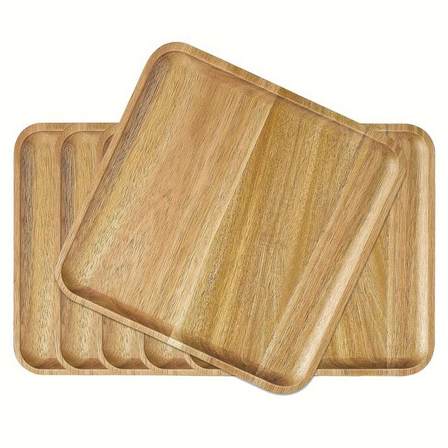 TEMU 6 Square Acacia Wood Plates 7.8inch Wooden Trays For Meals, Snacks, Desserts, And Cooked Food