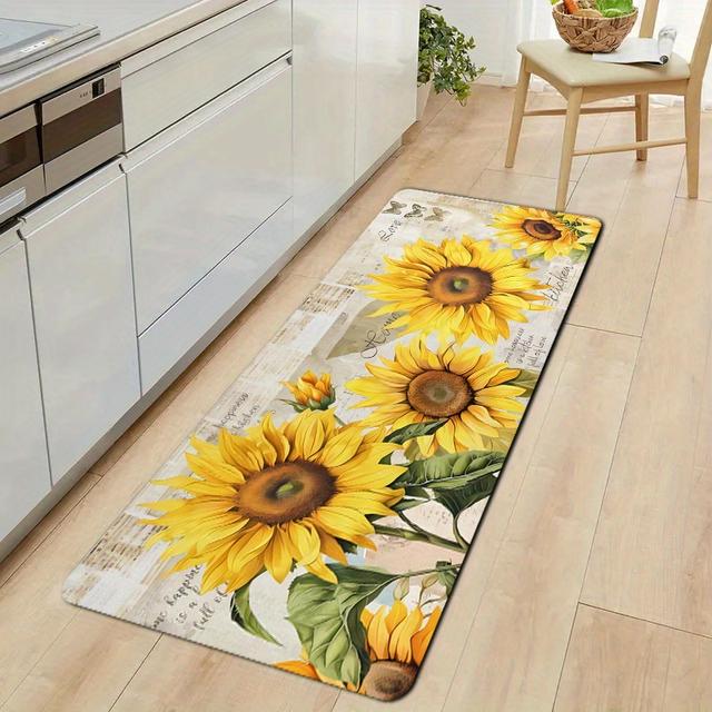 TEMU Jit1pc Thick 1.1cm Kitchen Mat With Sunflower Pattern, Suitable For Kitchen, Living Room, Porch, Balcony, And Home Decoration