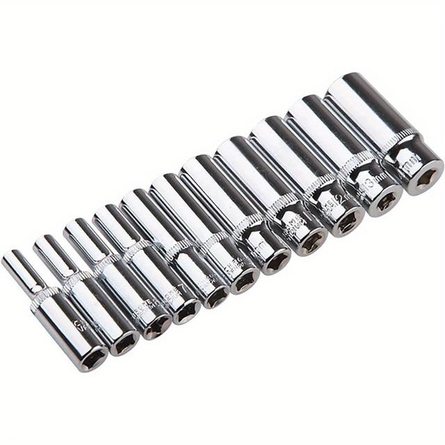 TEMU 11 pièces Clé à cliquet professionnelle 1/4 pouce avec douilles longues pour réparation automobile - Kit de remplacement