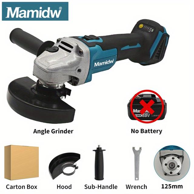 TEMU Mamidw DGA404 mit 125mm/100mm großem Schleifscheibendurchmesser, bürstenloser Lithium-Winkelschleifer, Industriewerkzeug für Makita 18V Akku PIN (nur Werkzeug)