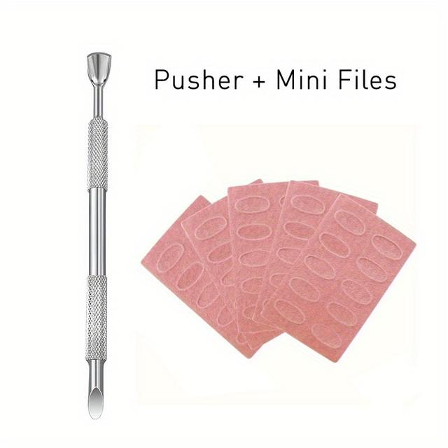 TEMU Wypychacz do Skórek + Mini Pilniki do Manicure i Pedicure - Narzędzia ze Stali Nierdzewnej do Polerowania, Kształtowania i Wygładzania Paznokci - Zestaw z 5 Podkładkami do Puffingu