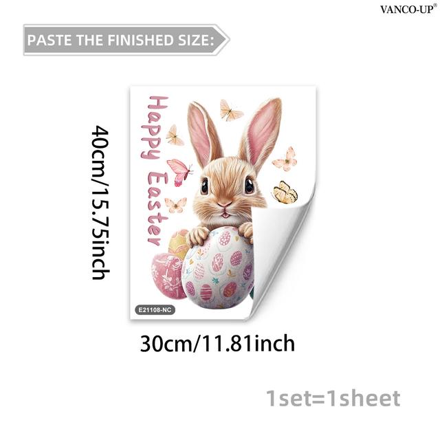 TEMU 2d Flat, 30*40cm Spring-summer Themed Decorative Rabbit And Window Stickers, Static Cling For Window Glass, Home Holiday Decoration And , E21108-nc, 2d Flat