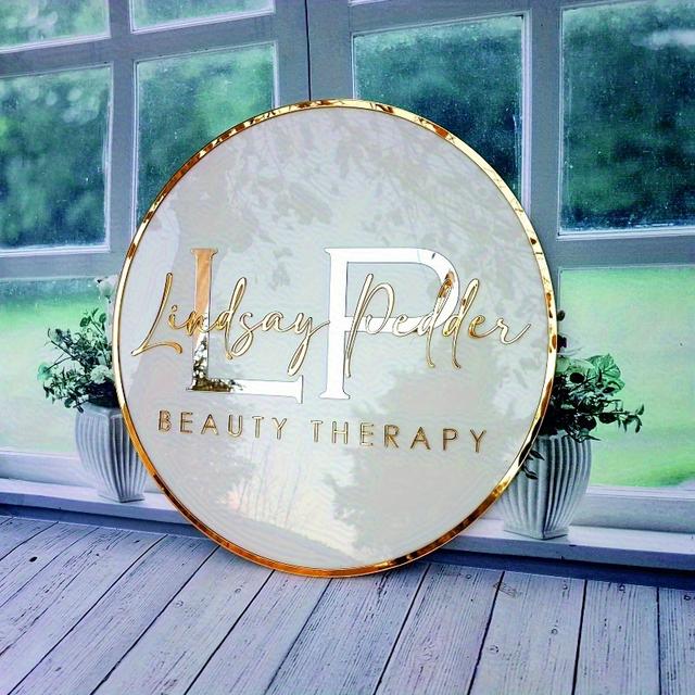 TEMU Personalized Acrylic Welcome Sign With Golden Logo And Slogan - Elegant Round Design For Salons, Spas, Cafes & Doors - No Power Required, , Transparent, Minimalist Appearance, Spas Decor