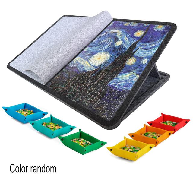 TEMU A Slanted Puzzle Board With 6 Color Sorting Trays And A Cover, Suitable For 1000pcs Puzzles, Featuring -level Adjustable Stand, A Portable Adult Puzzle Table, And A Non-slip Surface Design