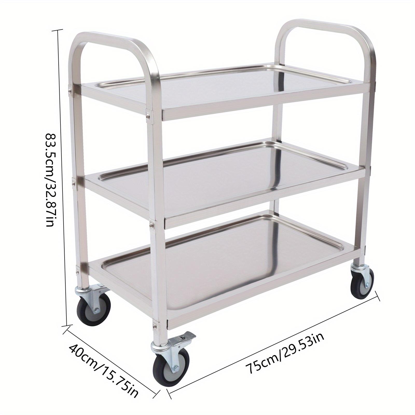TEMU 1* Carrello di Servizio, 3 Ripiani in Acciaio , Carrello per Biblioteche, Soggiorni, Camere da Letto, Sale Computer, Ospedali, Montaggio a , 75*40*83,5 cm/29,53*15,75*32,87 Pollici