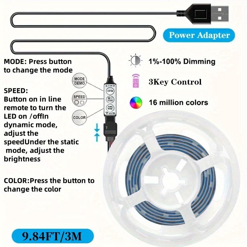 TEMU 100ft/30m Led Strip Lights, 3-key Controller Rgb Lighting Decor Usb Powered, Suitable For Tv Backdrop, Home Decoration, Living Room Bedroom Party Decorations, Halloween Christmas Birthday Gift