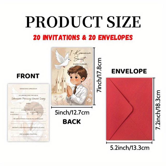 TEMU Invitations Letters 20 Cards And 20 Envelopes, Polish Communion Pierwsza Komunia Święta Zaproszenie - Milestone Birthday Party Cards, Congrats Invites Party Celebrations & Decorations