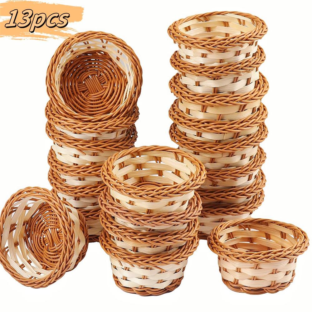 TEMU 13-teiliges Set runde Mini-Handkorb-Körbe, runde Mini-Körbe für Küche Esszimmer-Dekoration, Geschenke Bastelarbeiten, Mini-Picknickkörbe, kleine Dekokörbe, Partygeschenke Wohnaccessoires