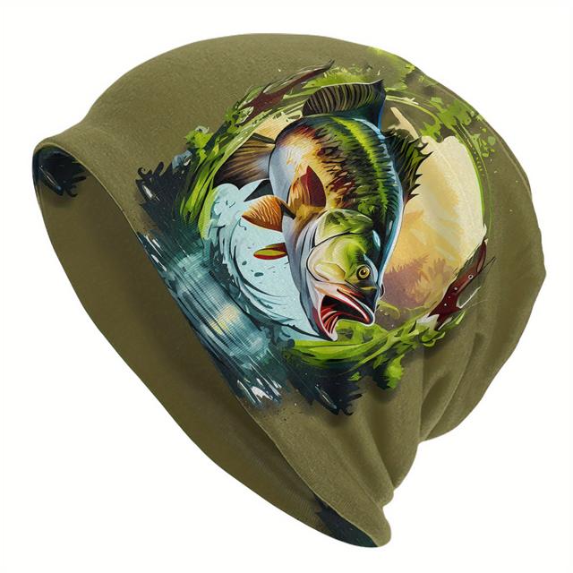 TEMU Bezczelna Czapka z Grafiką Bass Fish dla Mężczyzn – Funky Design Wędkarski, Żywa Zielona, Trwała Nakrycie Głowy na Ryby i Akcesoria dla Wędkarzy, Modny Kapelusz, Kolorowa Ozdoba
