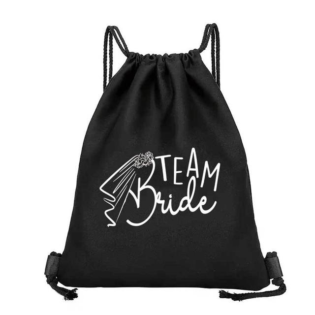 TEMU 1pc Bride Print Black Bag With Adjustable Drawstring Closure - Soft Portable Organizer Suitable For Wedding Guest Accessory, Gym, Yoga & Spring Summer Gift - Bride Print Handbag