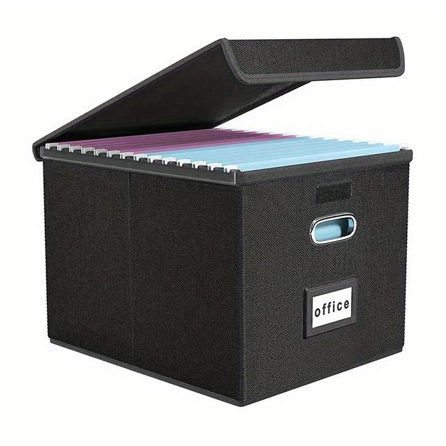 TEMU File Organizer Box With Lid, Collapsible File Folder Organizer With Plastic Slide, Hanging File Folder Box For Office Document Storage