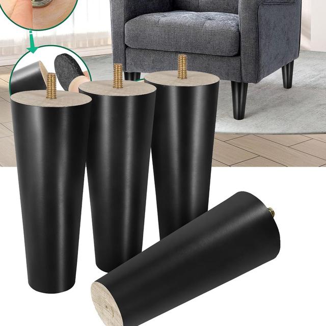 TEMU Black Rubber Wood Furniture Legs Straight Tapered Wood Feet Mid Century Sofa Legs Furniture Feet For Cabinet Couch Dresser Chair Ottoman Table