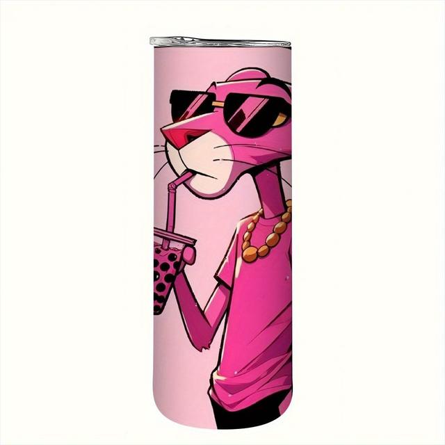 TEMU 1 قطعة 20oz كوب حراري من الفولاذ المقاوم للصدأ بنمط الوردي - معزول للقهوة الساخنة والماء البارد، تصميم كرتوني أنيق، مثالي للاستخدام في المنزل، الهواء الطلق، السفر، والهدايا