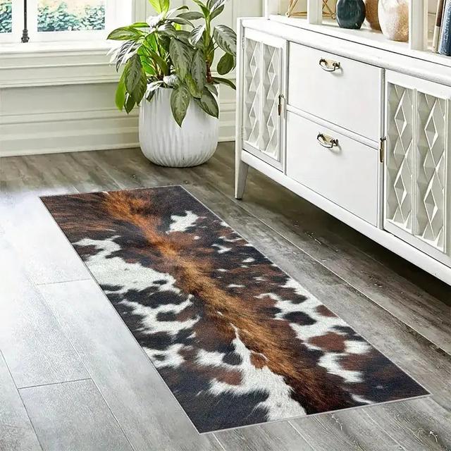 TEMU Velvet Long Carpet With Cowhide Pattern, Hallway Rug, Easy To Clean, Foldable Floor Mat, Easy To Manage Home Decor Carpet, Suitable For , , Stairs, Bedrooms, Bedside, Laundry Rooms, Kitchens, Etc