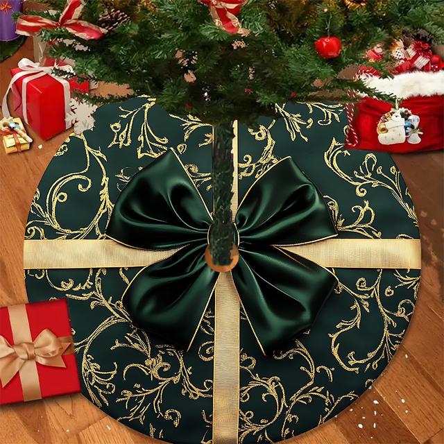 TEMU 1pc Elegant Christmas Tree Skirt With Ribbon - & Golden Polyester, & Party Decor, Festive Yard Decoration, Christmas Decoration