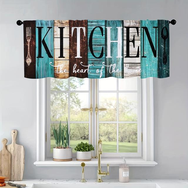 TEMU 1pc Multi-colored Wooden Texture Background Curtains Featuring Knives And Forks, Suitable For Decorating Kitchens, Laundry Rooms, Bedrooms, Studies, Cafes, And Living Rooms.